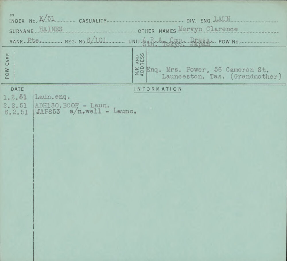 Haines, Mervyn Clarence, 6/101