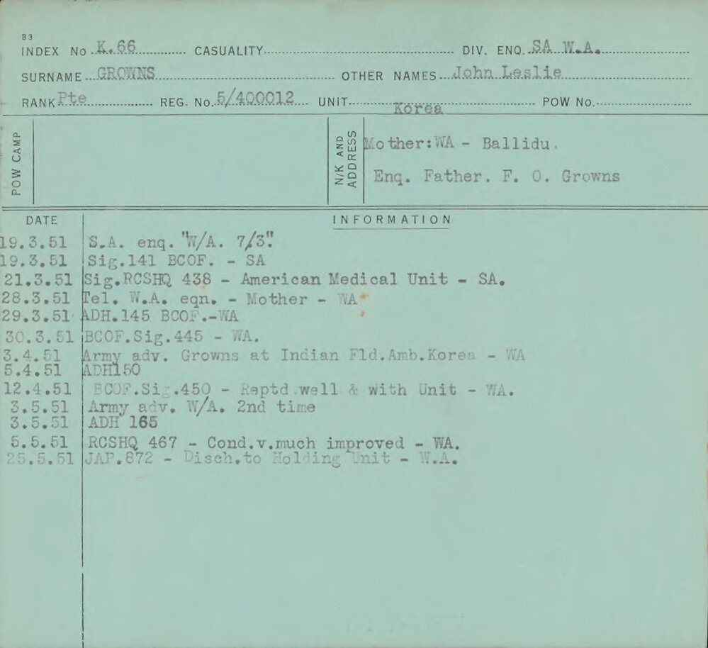 Growns, John Leslie, 5/400012