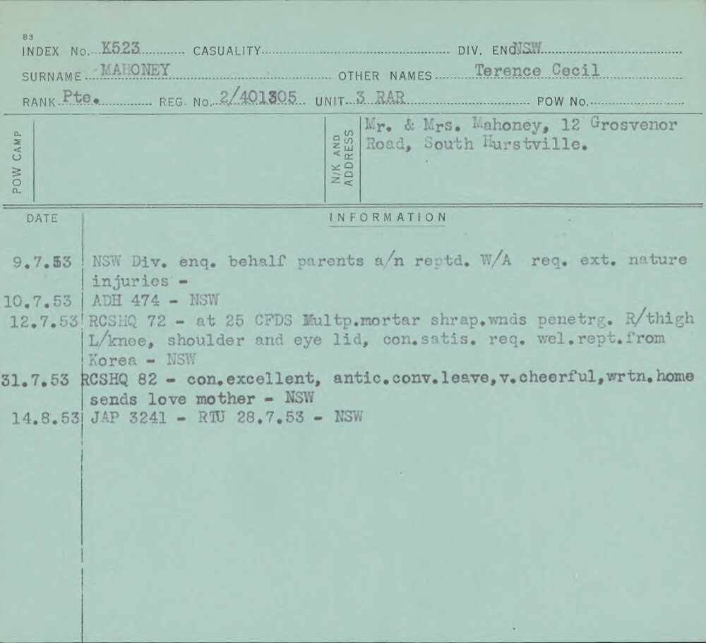 Mahoney, Terence Cecil, 2/401305