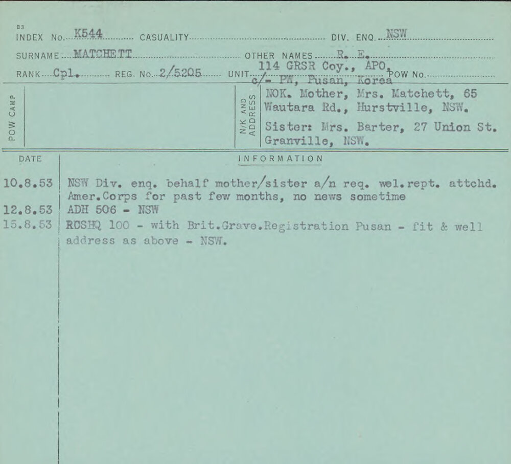 Matchett, R E, 2/5205