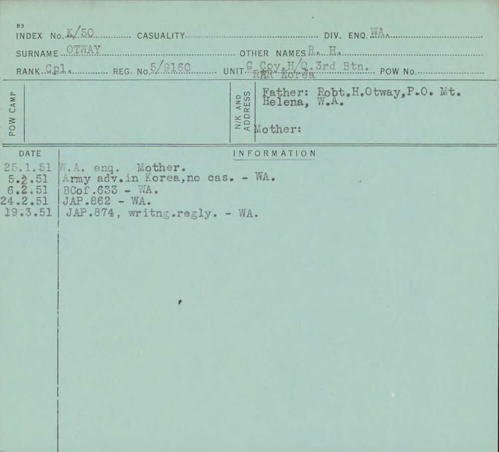Otway, R H, 5/9160