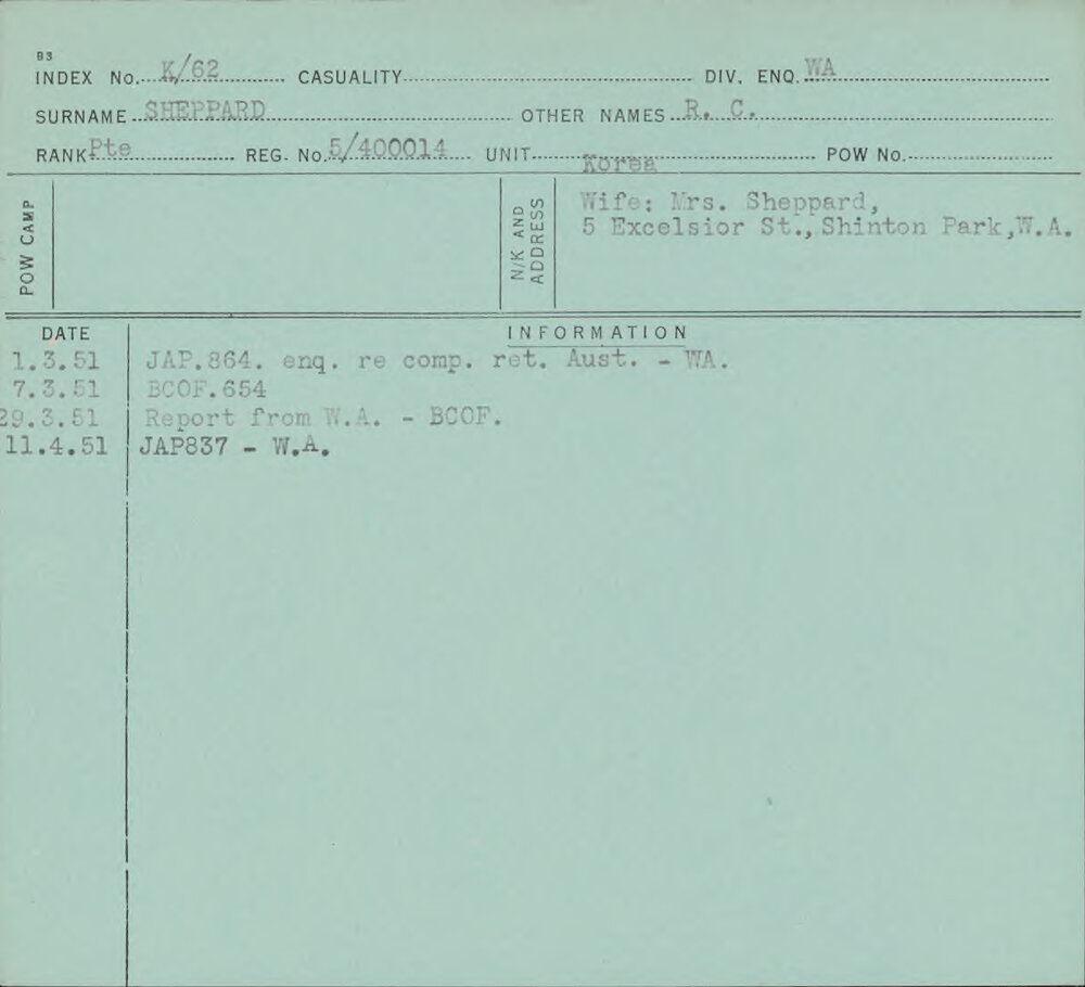 Sheppard, R C, 5/400014