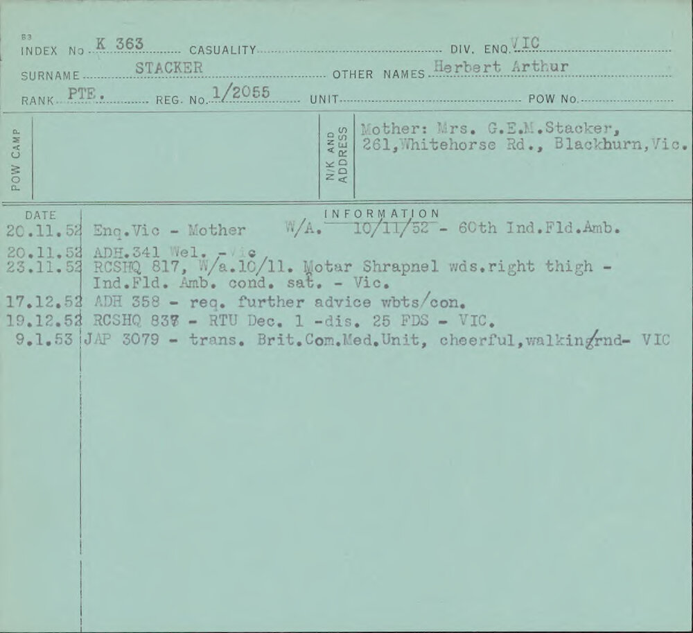 Stacker, Herbert Arthur, 1/2055