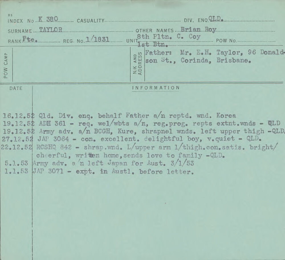 Taylor, Brian Roy, 1/1831