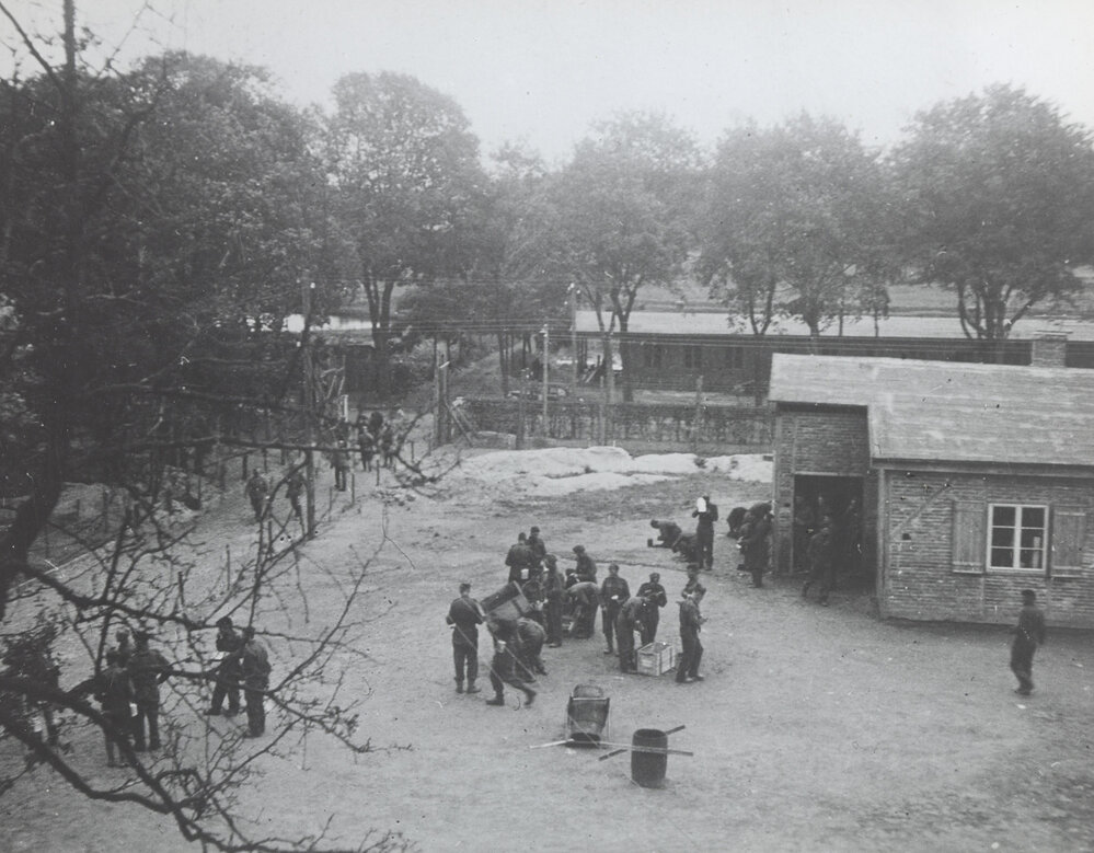 Prisoners of war camp: Stalag XXI B. View of the camp yard with English prisoners of war. Schubin (Szubin), Poland
