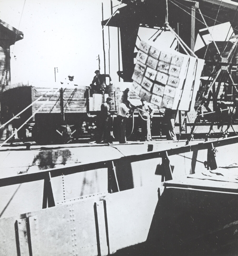 Red Cross International S.S. "Caritas I" loading parcels in Philadelphia, America for European relief