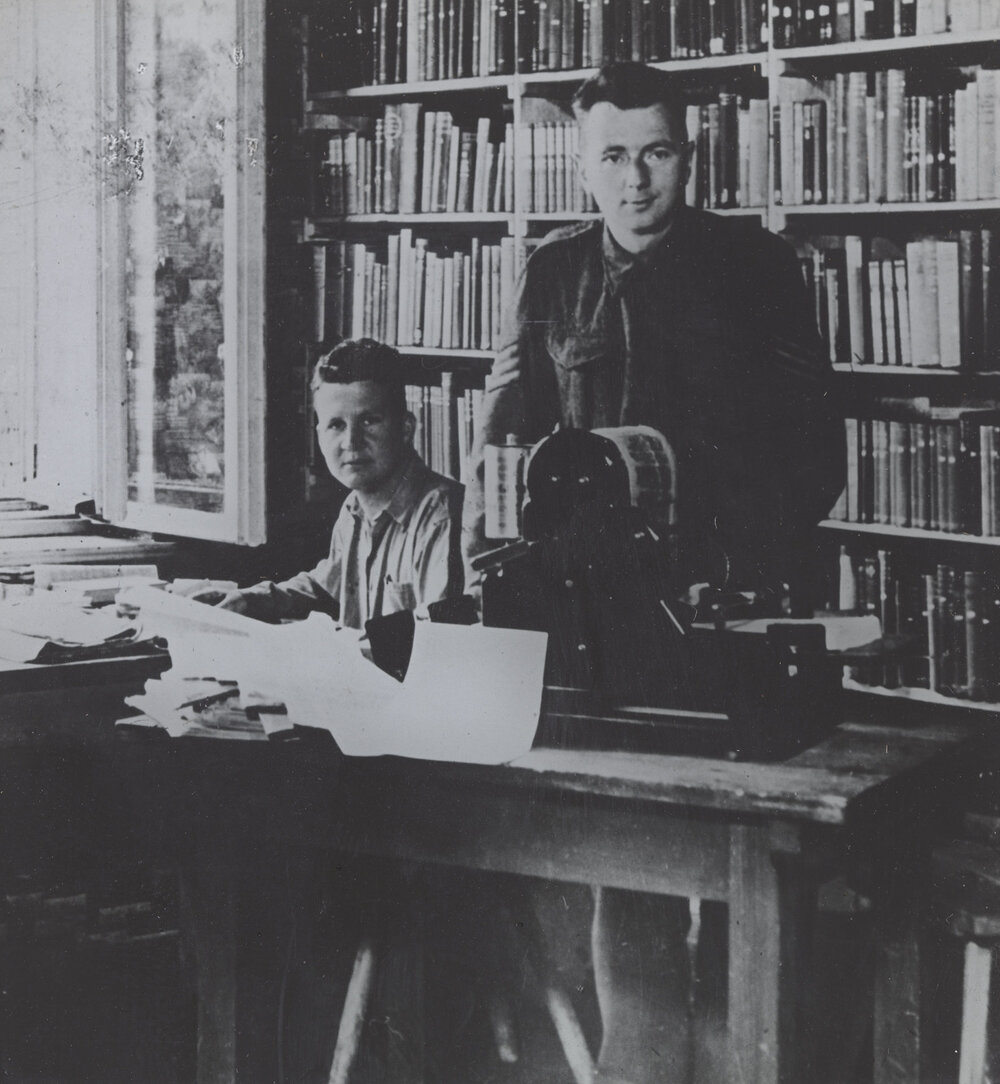 Using a mimeograph printing machine in a library