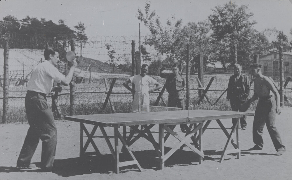 Unidentified prisoners of war camp: Playing table tennis