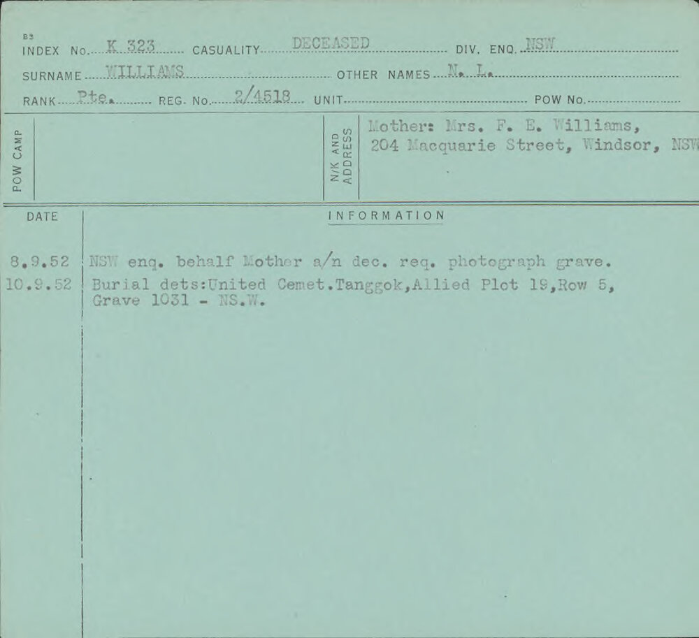 Williams, N L, 2/4518