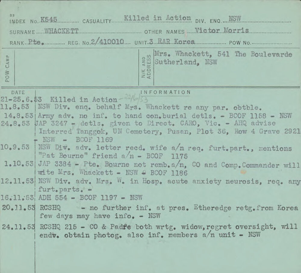 Whackett, Victor Morris, 2/410010