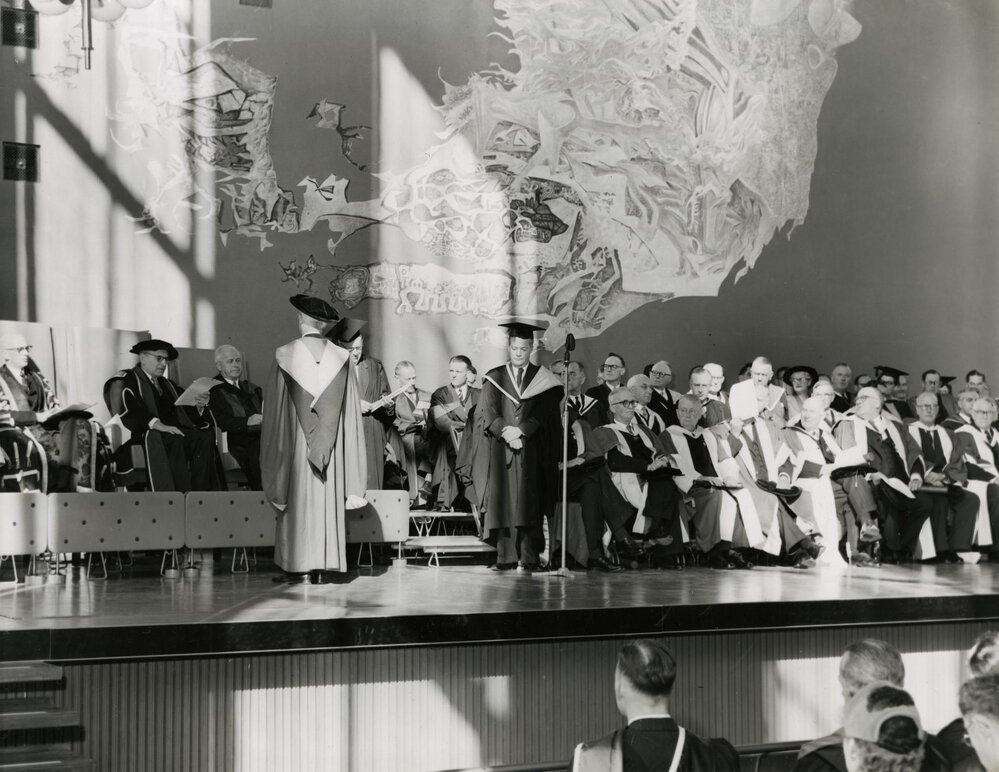 Conferring of honourary degrees during Centenary celebrations, University of Melbourne, August 1956.