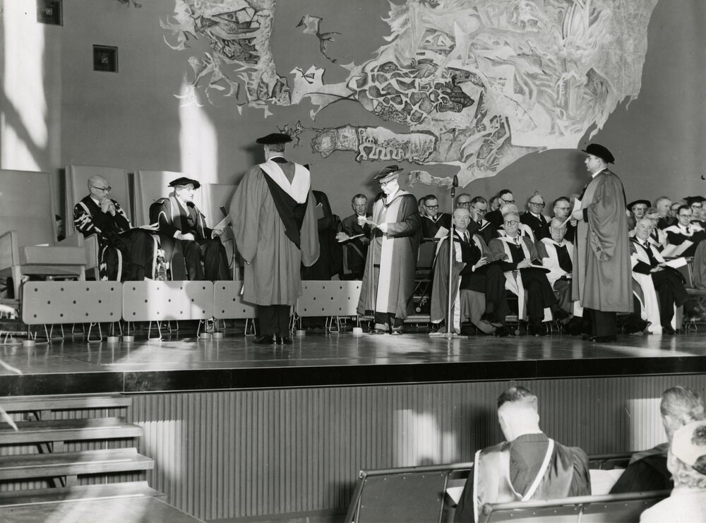 Conferring of honourary degrees during Centenary celebrations, University of Melbourne, August 1956.