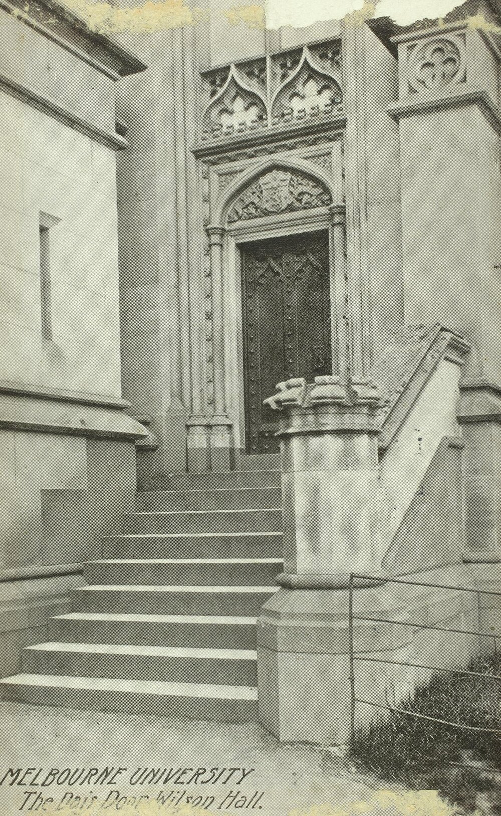 Dais door of Old Wilson Hall, University of Melbourne, circa 1910.