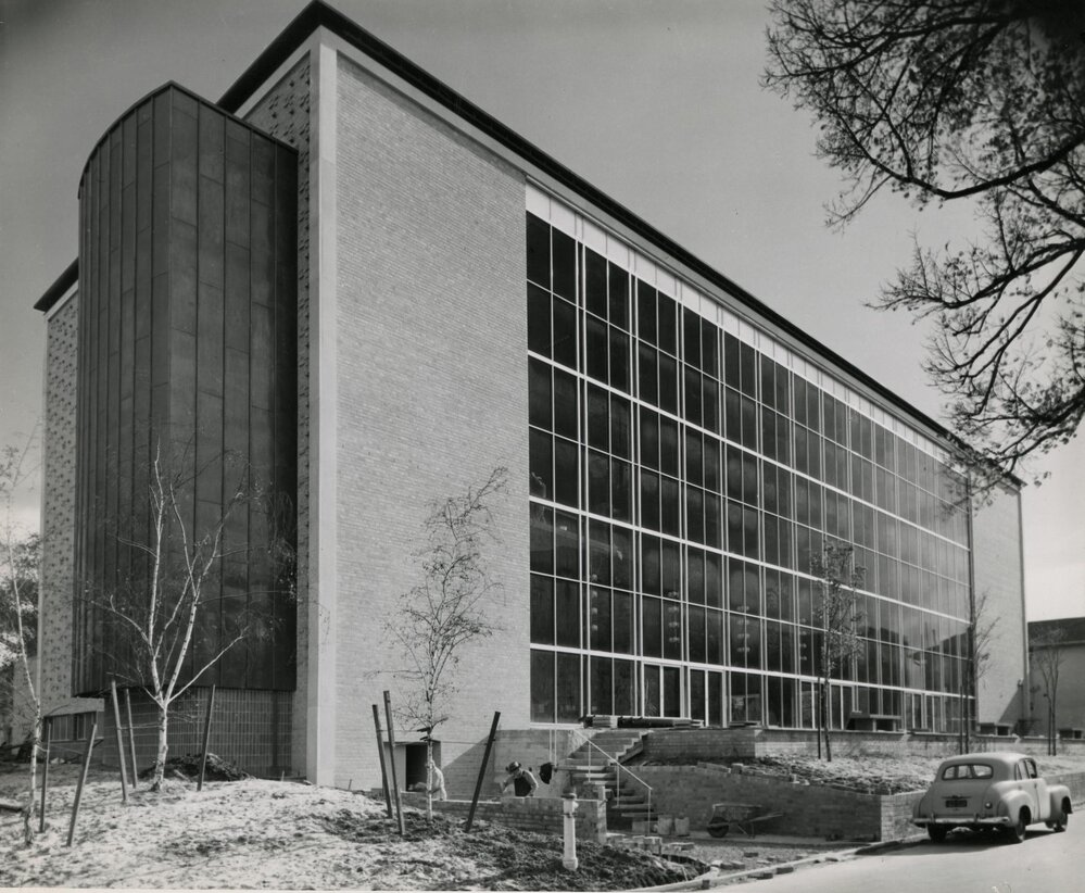 Exterior of Wilson Hall from south east, University of Melbourne, circa 1956.