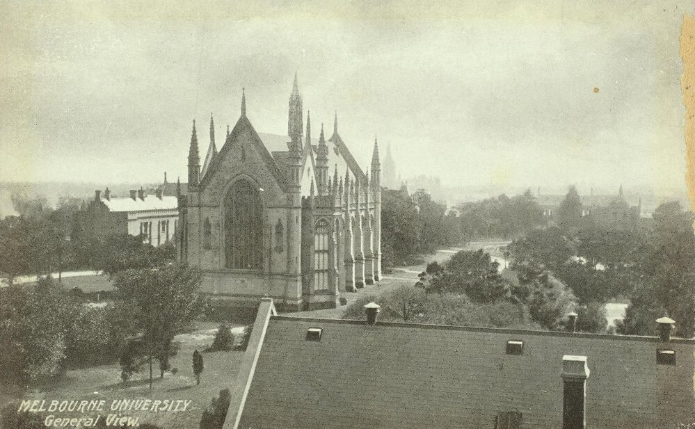 General view from Engineering School tower, University of Melbourne, circa 1910.
