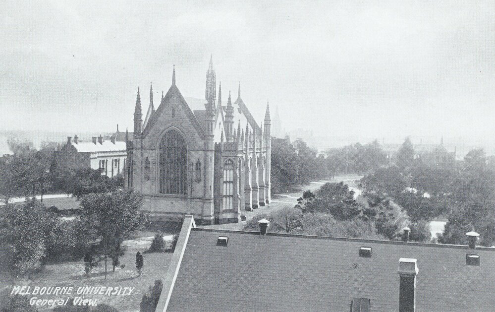 General view from Engineering School tower, University of Melbourne, circa 1910.