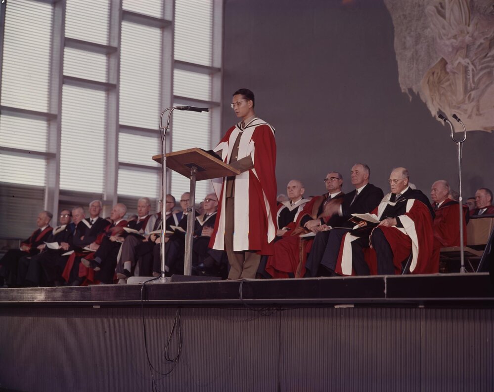 King Bhumibol Adulyadej of Thailand and Queen Sirikit, University of Melbourne, 1962.