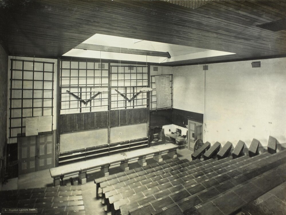 Lecture theatre in old Physics building, University of Melbourne, circa 1901.