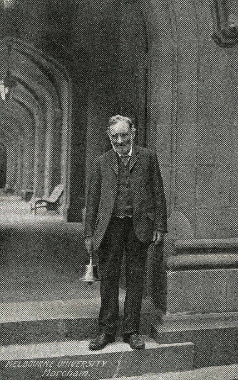 Marcham, the bellringer, University of Melbourne, circa 1890 - 1910.