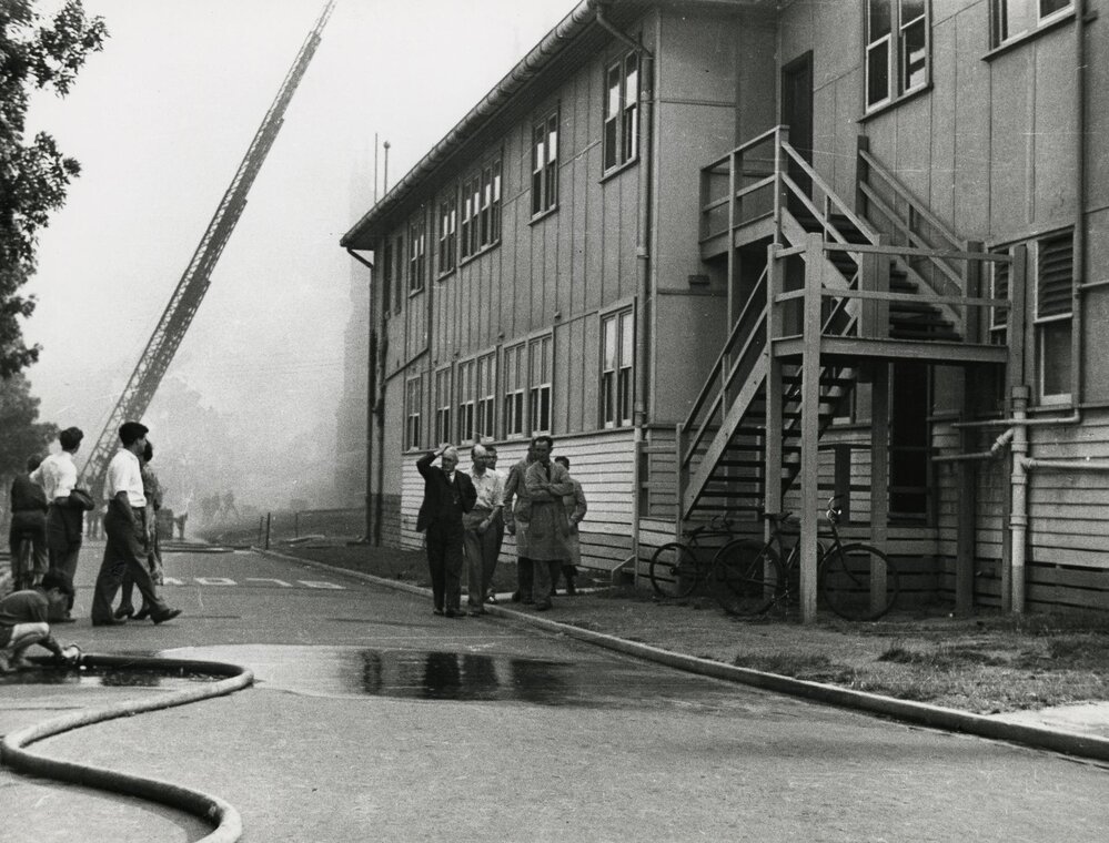 Old Wilson Hall fire, University of Melbourne, 25 January 1952.
