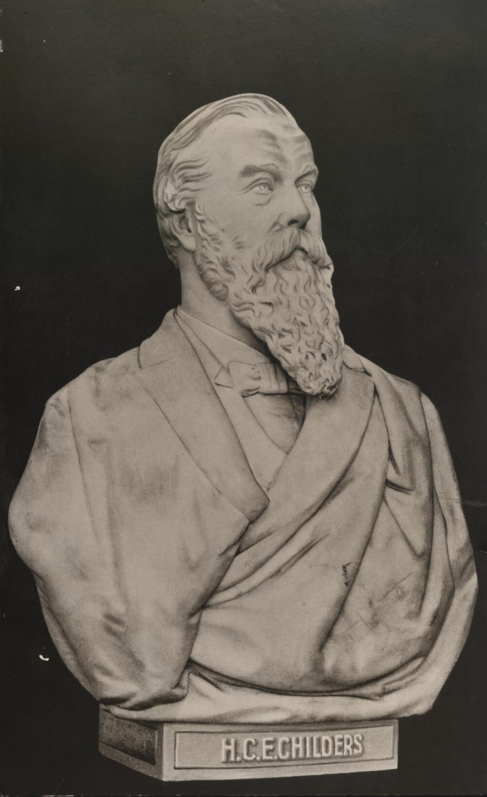 Photo of sculpture of Hugh Culling Eardley Childers, University of Melbourne, 1893.