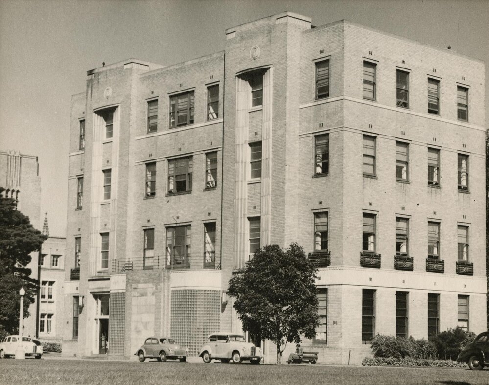 Rear view of Commerce building, University of Melbourne, circa 1955.