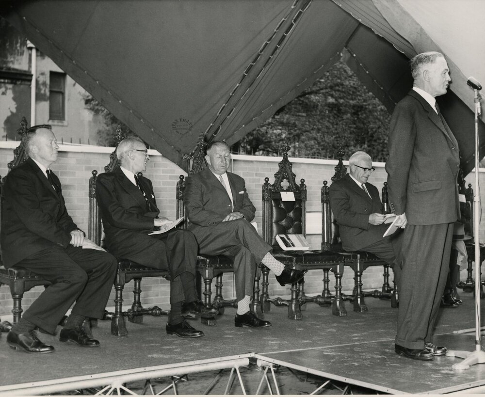 Sir Arthur Dean at the opening of Redmond Barry building, University of Melbourne, 22 November 1961.