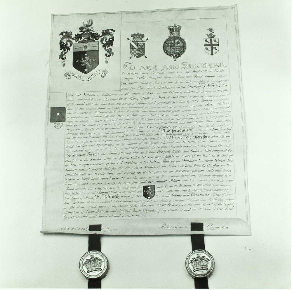 Sir Samuel Wilson - Grant of Arms, University of Melbourne, 1875.