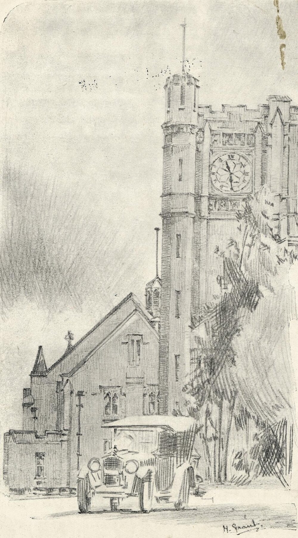 Sketch of Old Arts tower, University of Melbourne, 1925.