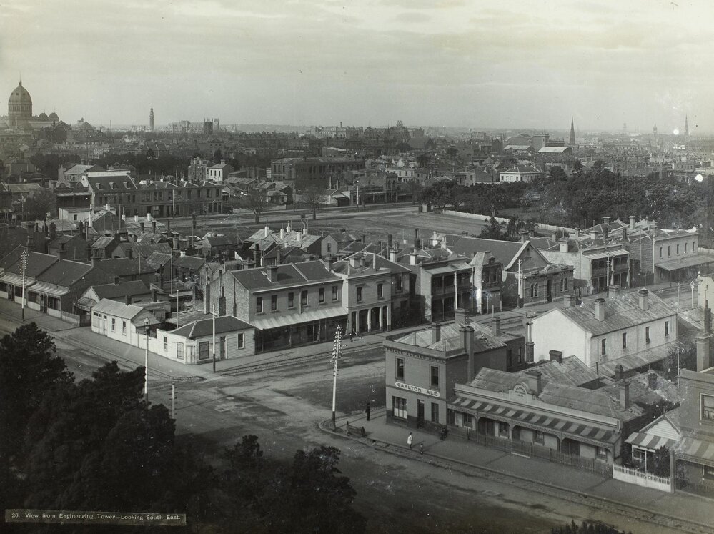 South east view from Engineering tower, University of Melbourne, circa 1901.