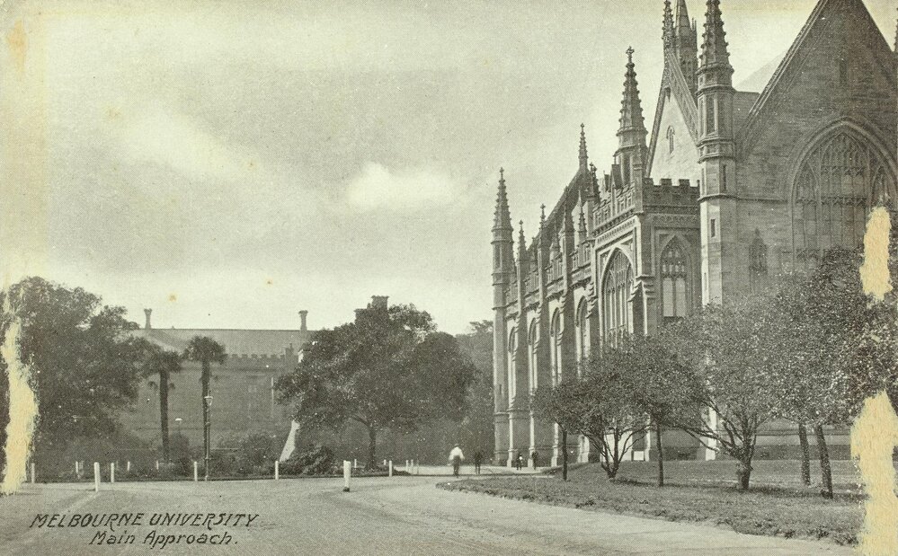 View north along Main Drive, University of Melbourne, circa 1910.