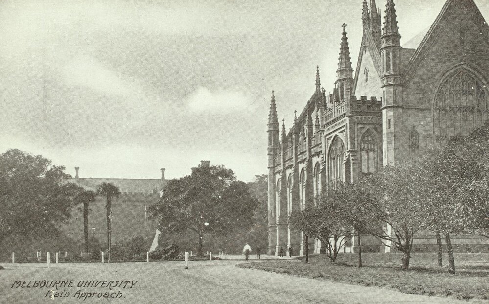 View north along Main Drive, University of Melbourne, circa 1910.