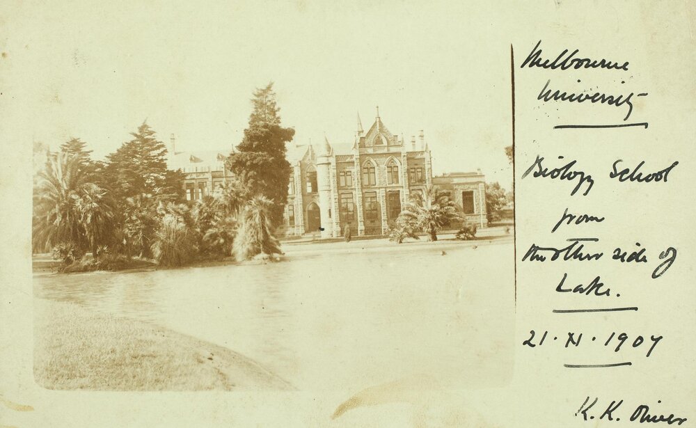 View of Biology School from across the lake, University of Melbourne.