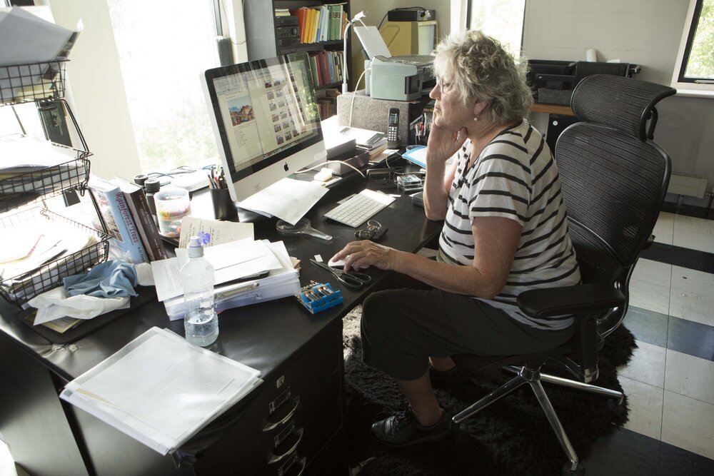 [Greer at desk, Office]