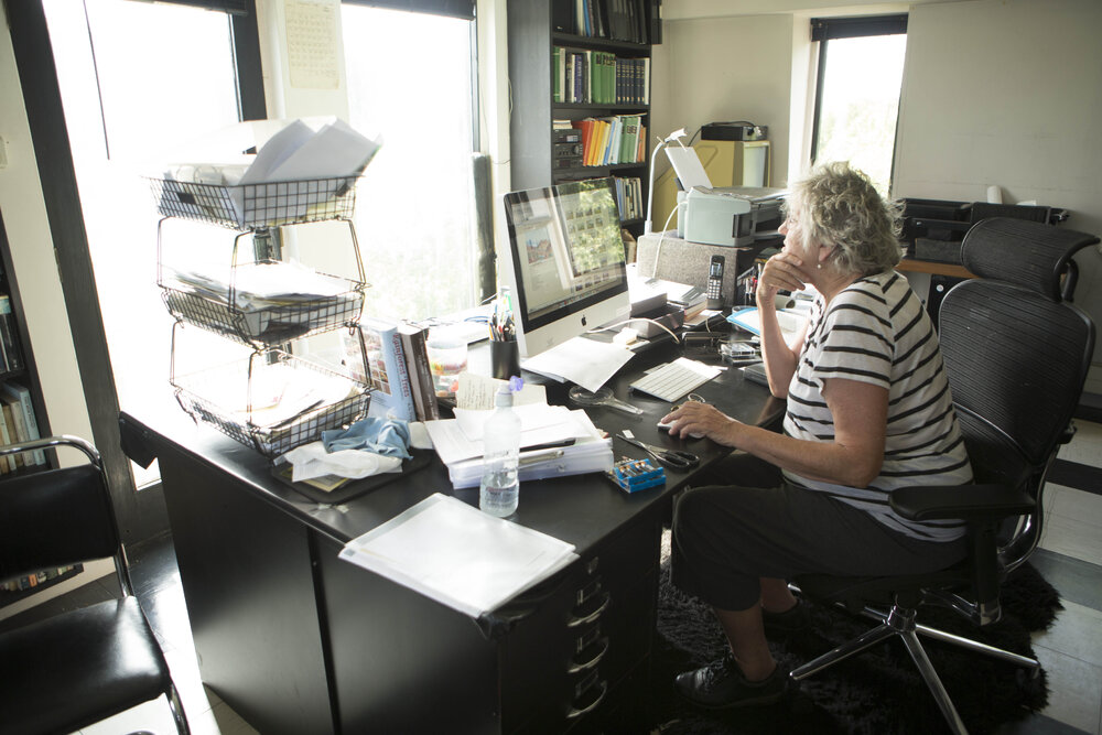 [Greer at desk, Office]