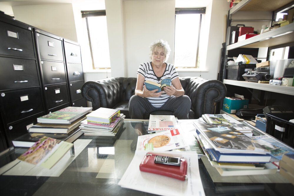 [Greer on sofa, Office]