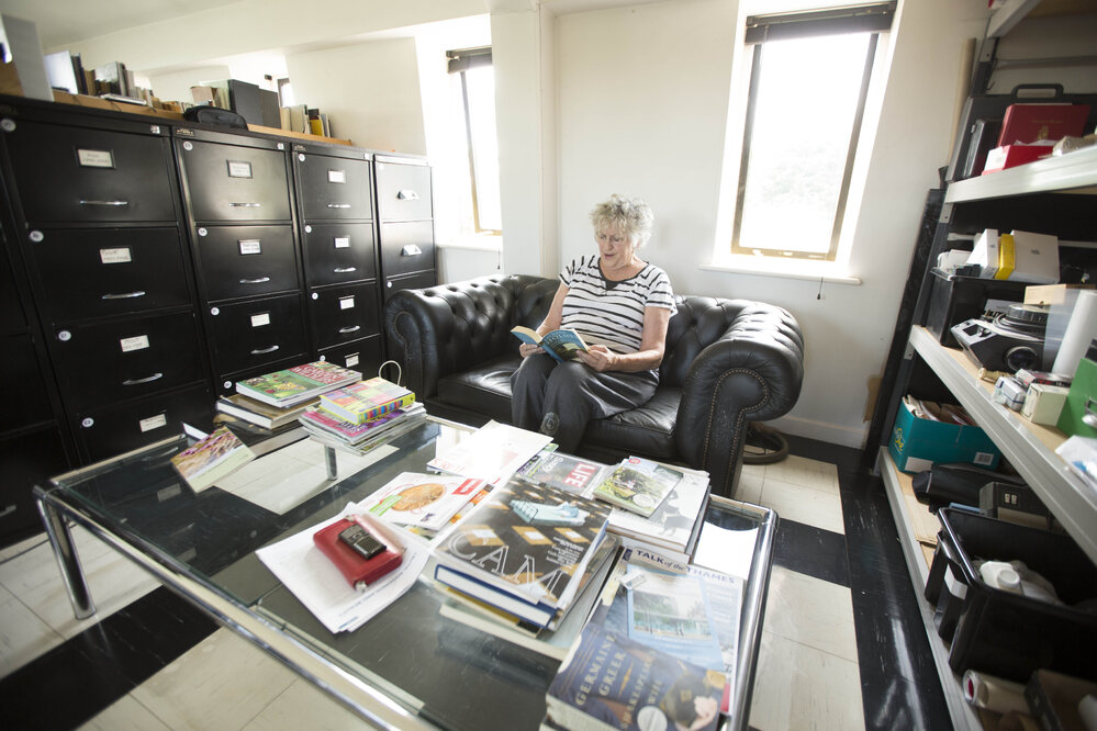 [Greer on sofa, Office]