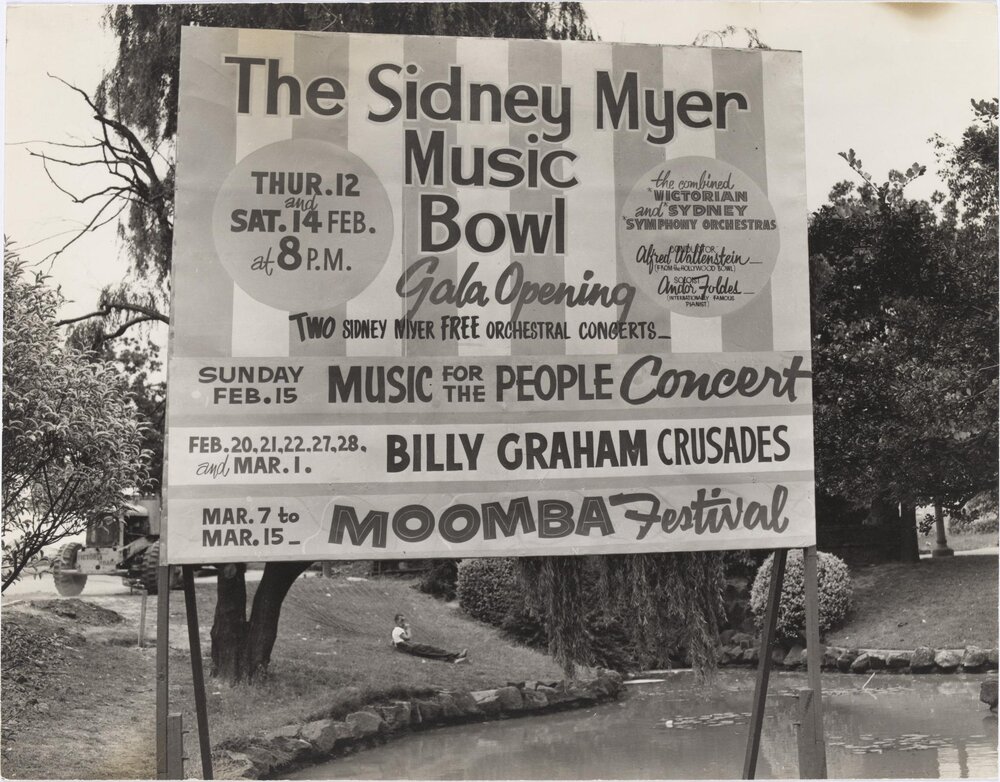 [Sidney Myer Music Bowl sign announcing opening Gala]
