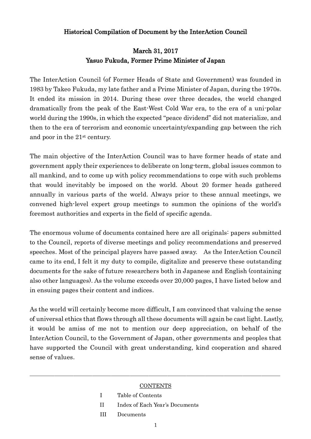 Foreword by Yasuo Fukuda