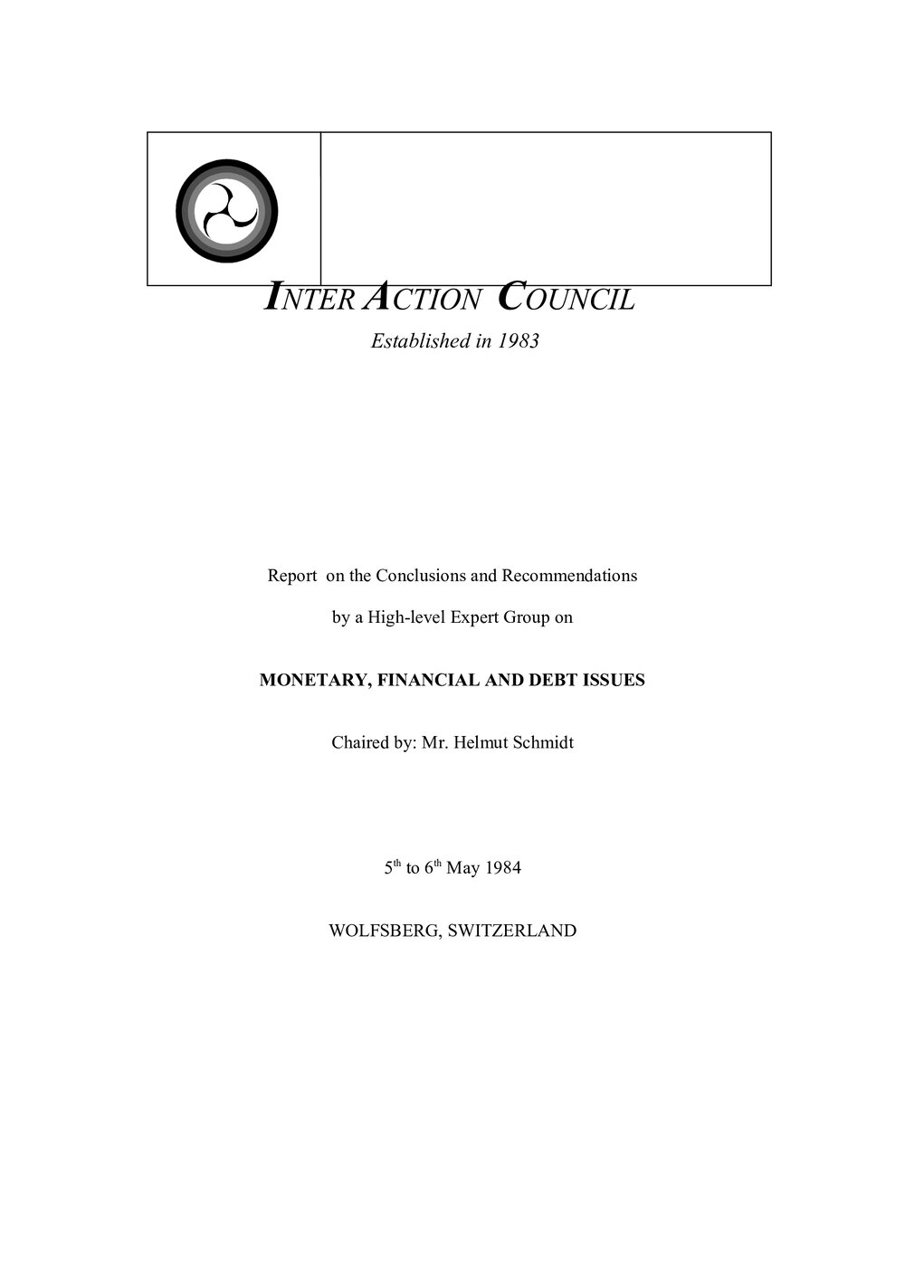 2 EG [expert group] Report -  Monetary, Financial and Debt Issues