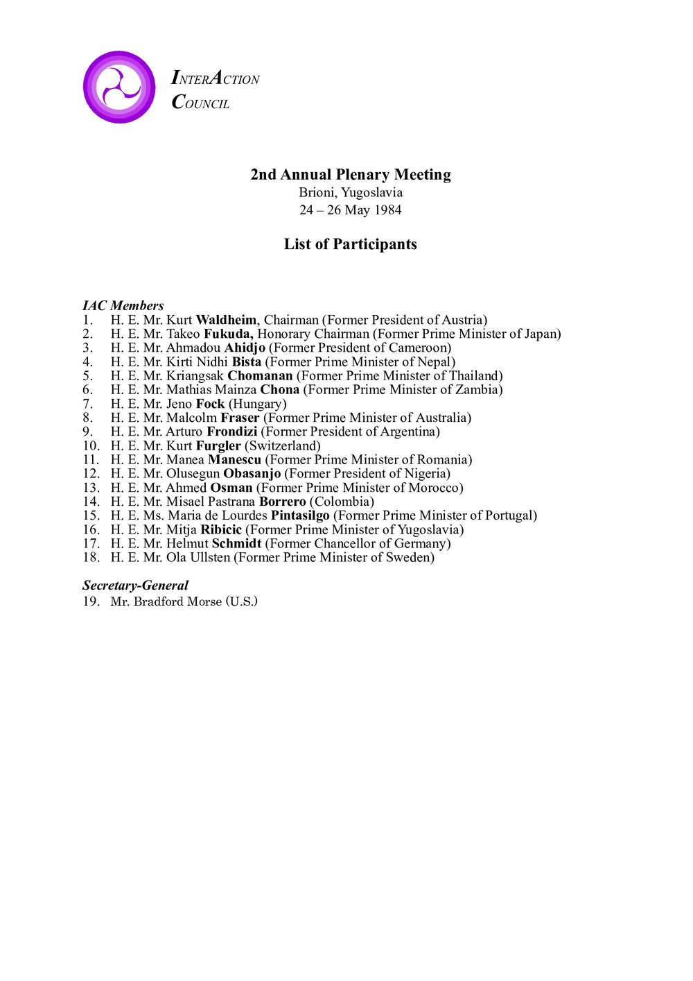 3. Brioni Plenary LOP [list of participants]
