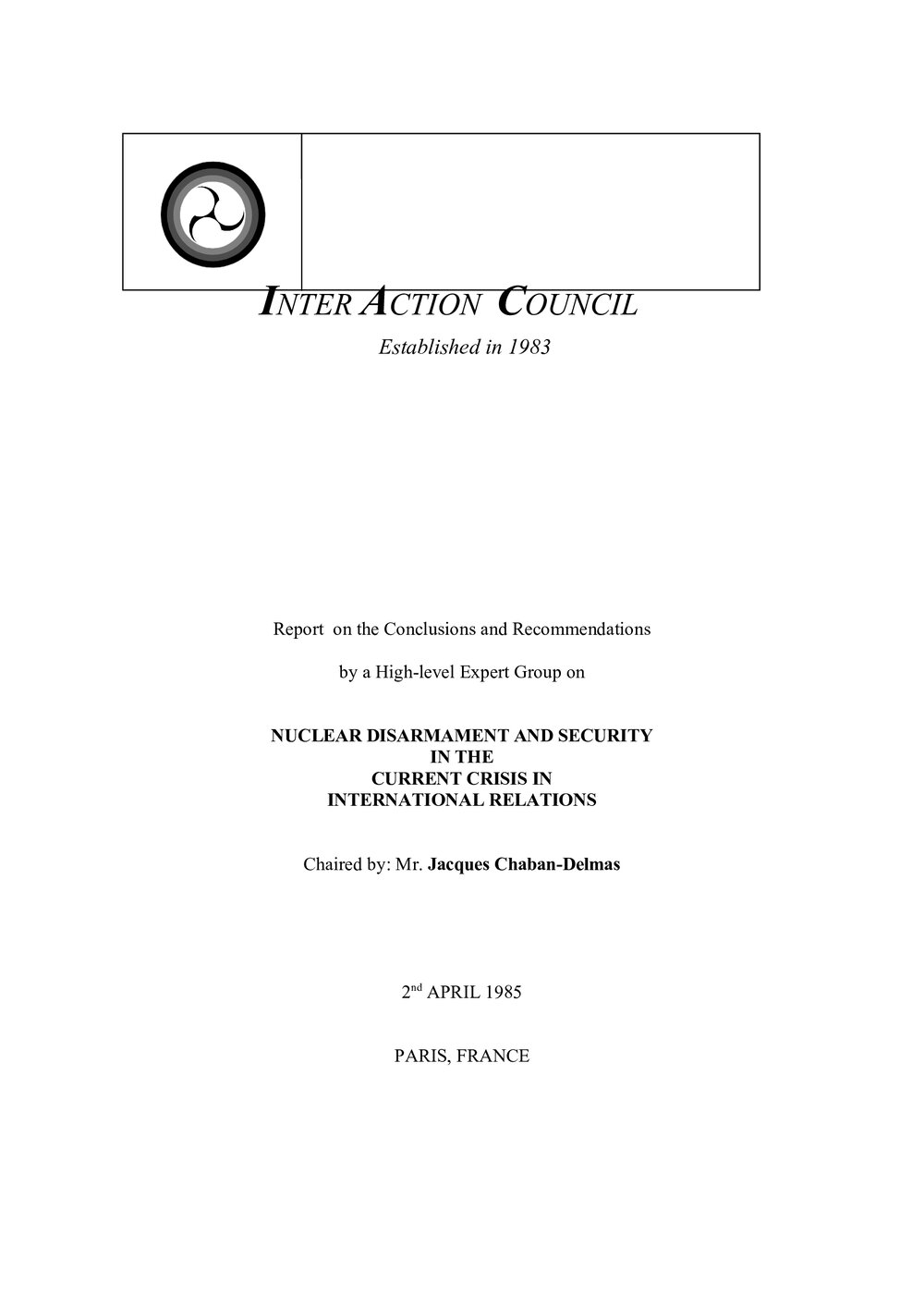 4. EG [expert group] Report -Nuclear Armaments and Arms Control Issues