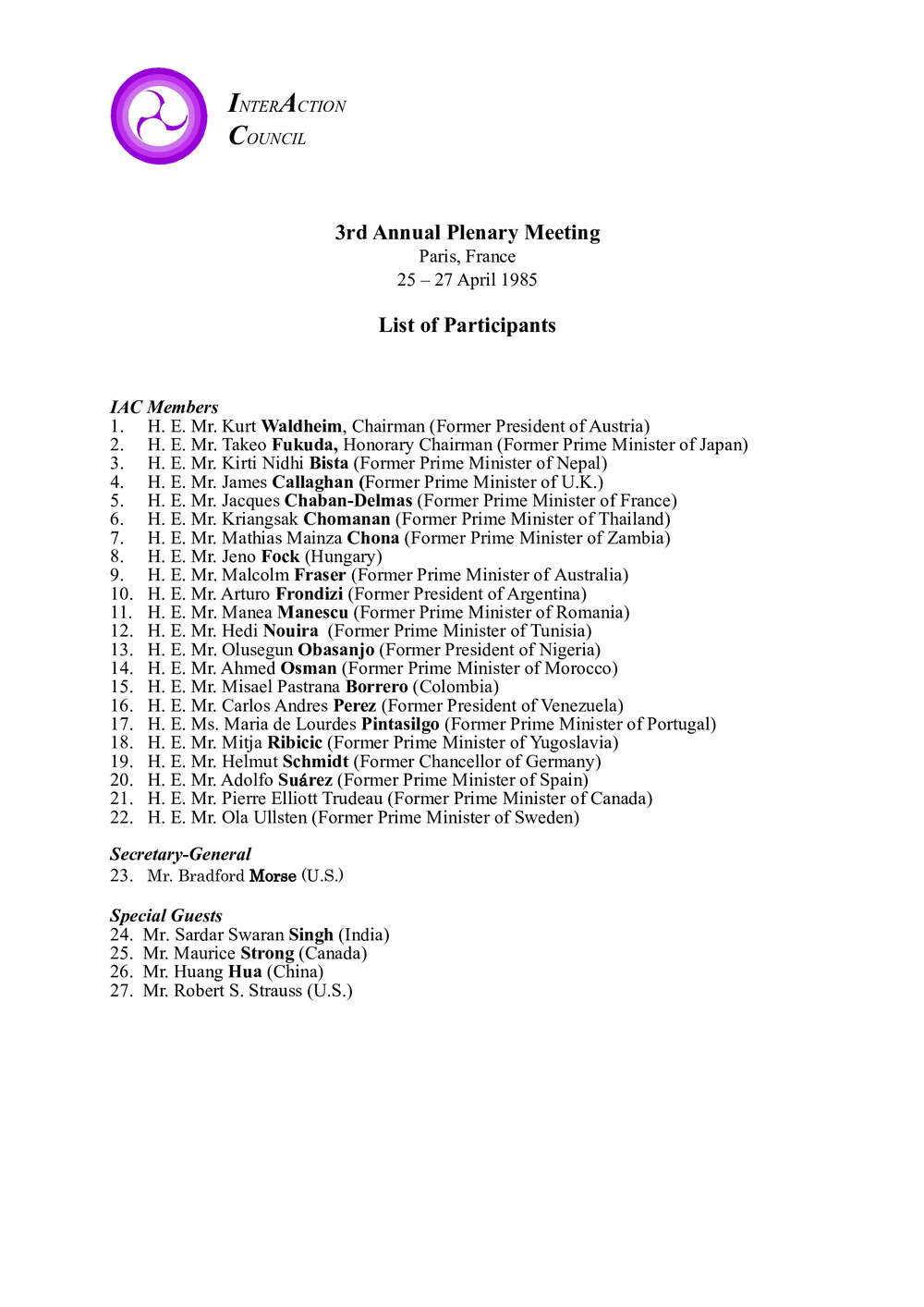 5. Paris Plenary LOP [list of participants]