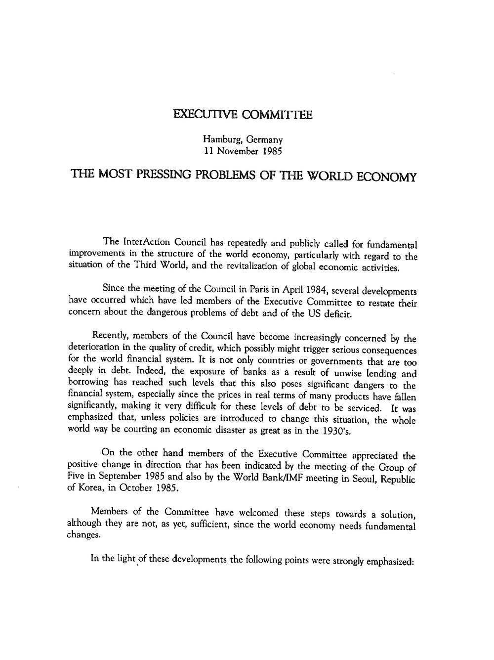 9. Executive Committe Statement