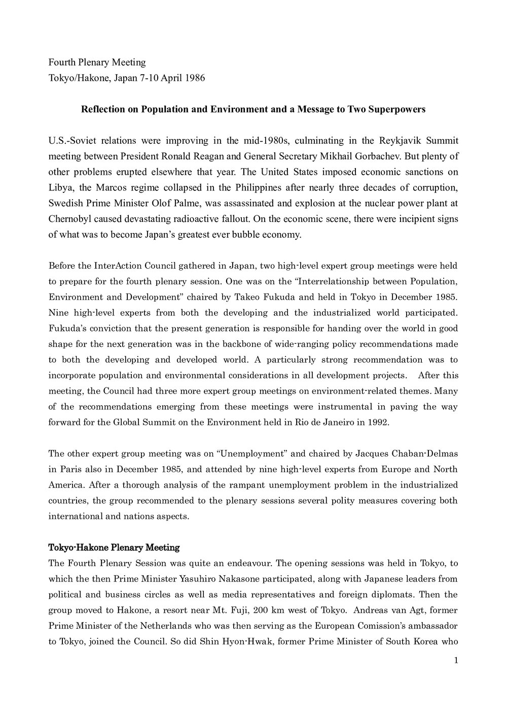 1. Tokyo-Hakone Meeting -  background &amp; summary