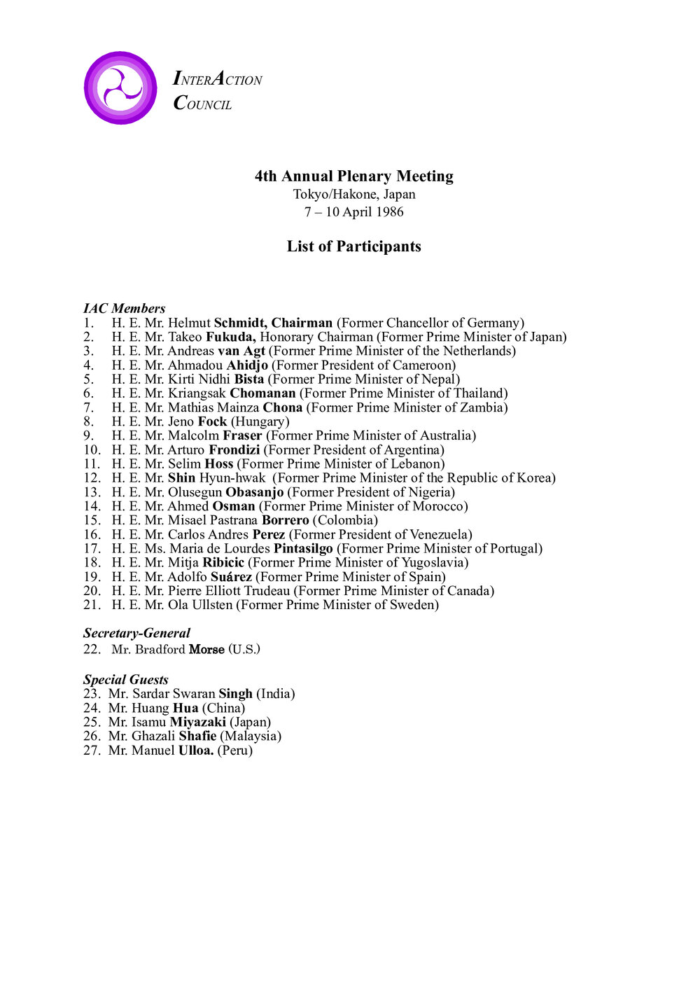 5. Tokyo-Hakone Plenary LOP [list of participants]