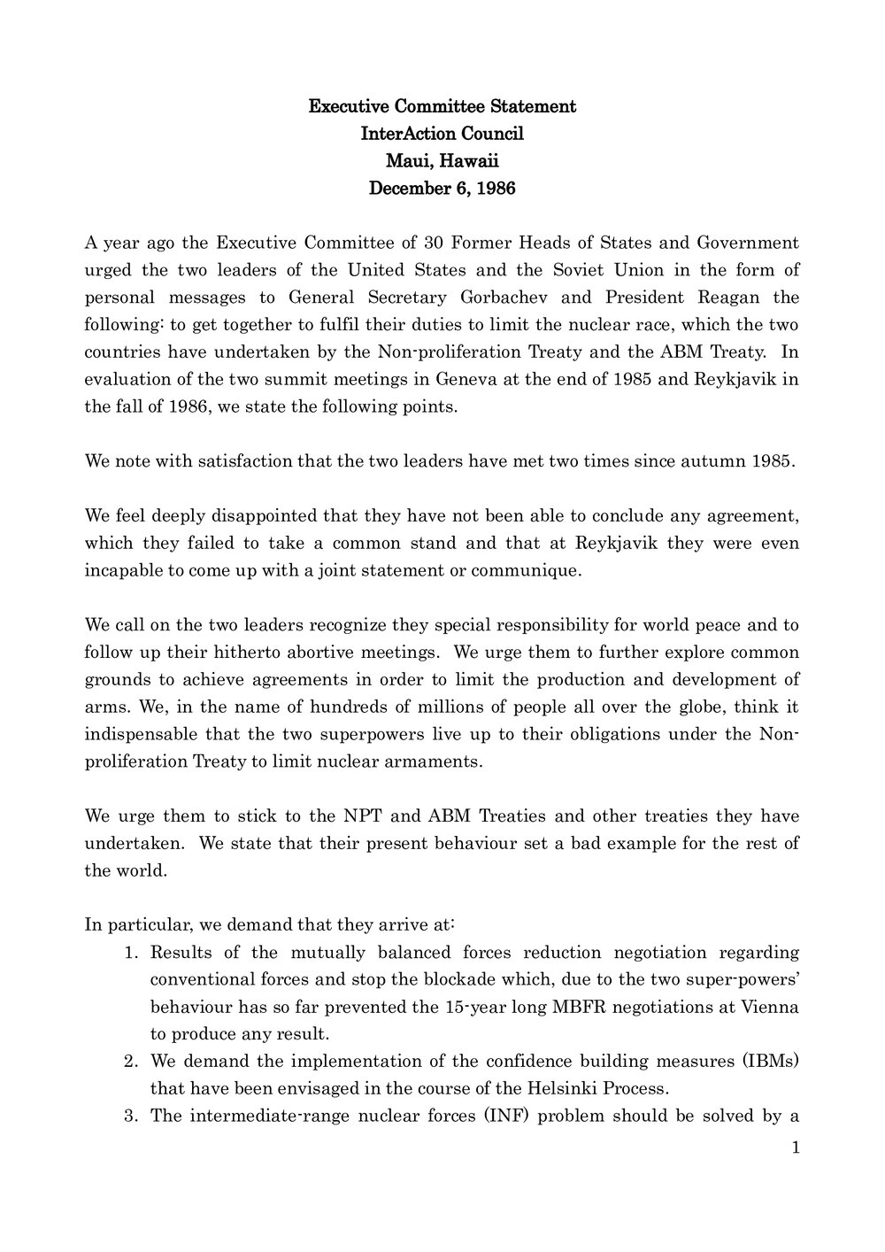 10. Executive Committee Statement- Maui, Hawaii