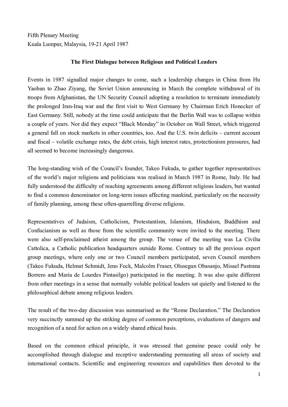 1. Kuala Lumpur Meeting - Background &amp; Summary