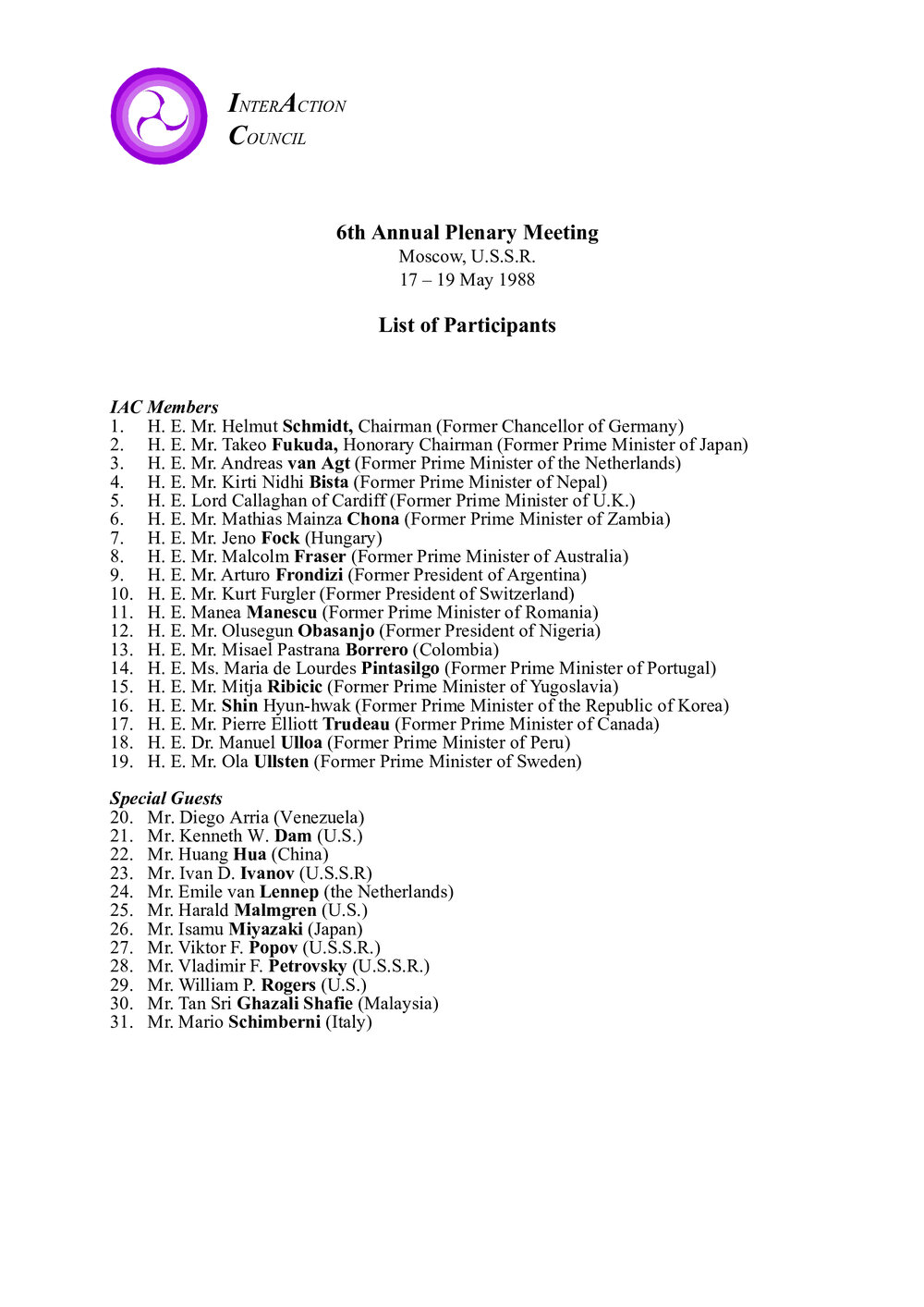 4. Moscow Plenary LOP [list of participants]