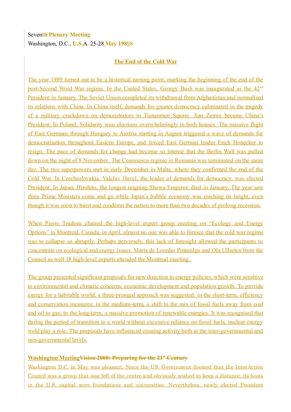 1.Washington Plenary - Background and Summary